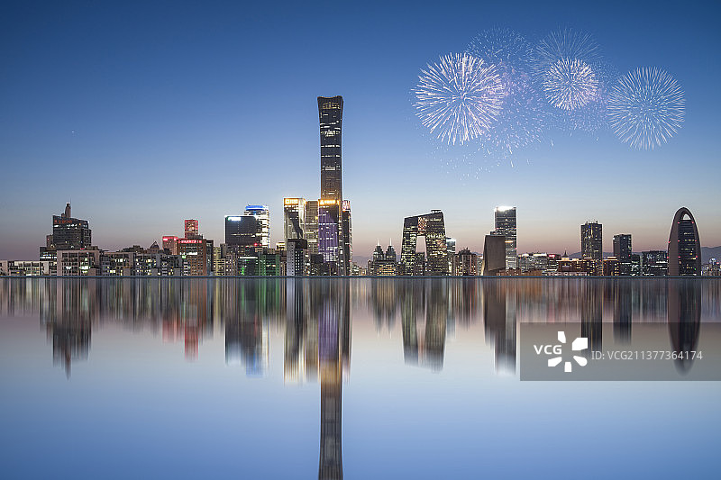 北京CBD夜景烟花图片素材