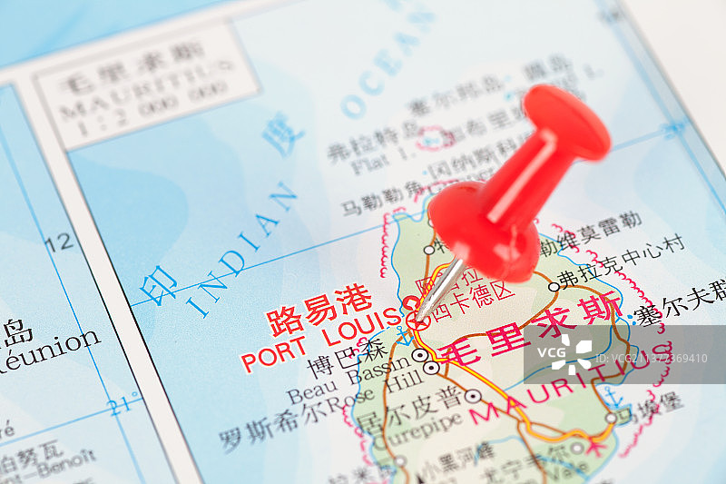 毛里求斯首都路易港在地图上的位置标注图片素材