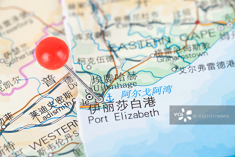 南非城市伊丽莎白港在地图上的位置标注图片素材