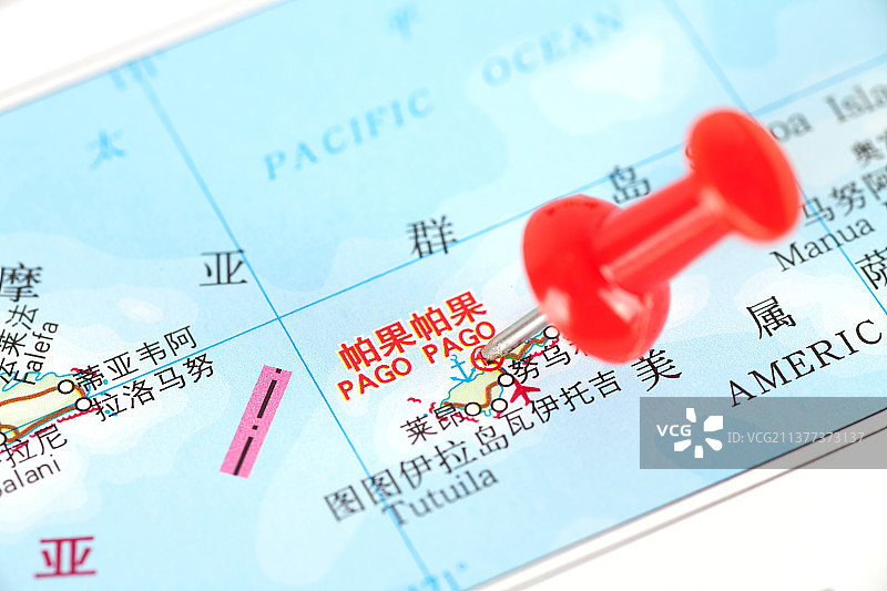 美属萨摩亚首府帕果帕果在地图上的定位标注图片素材