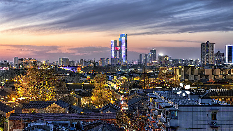 南京老门东遥望河西城市夜景图片素材