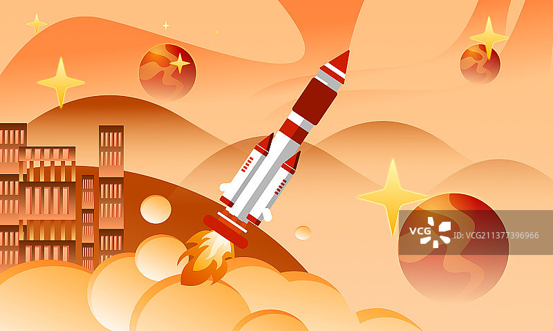 无人横版火箭发射矢量插画图片素材