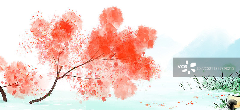 红色背景下美丽的桃花图片素材