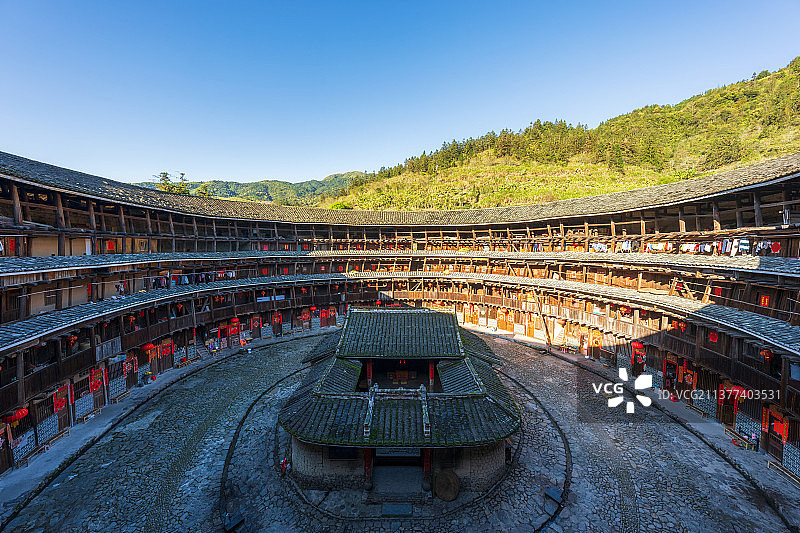 世界文化遗产福建漳州市南靖县书洋镇“东歪西斜”700年——裕昌楼内部空间图片素材