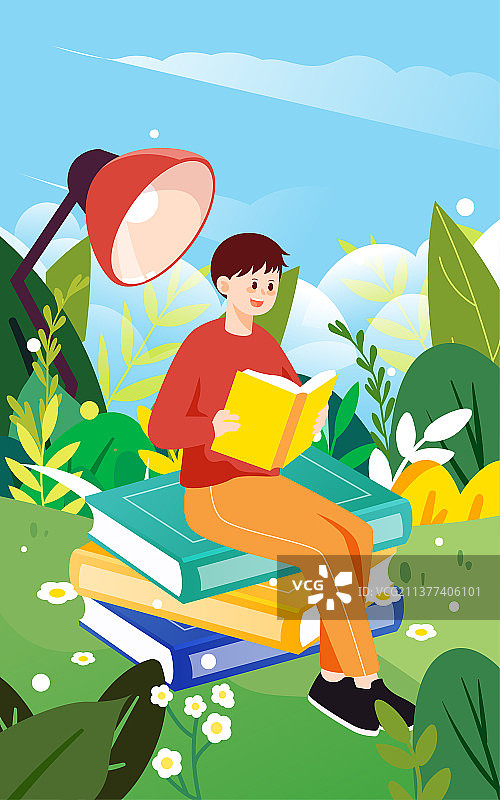 世界读书日人物户外阅读插画教师节看书海报图片素材