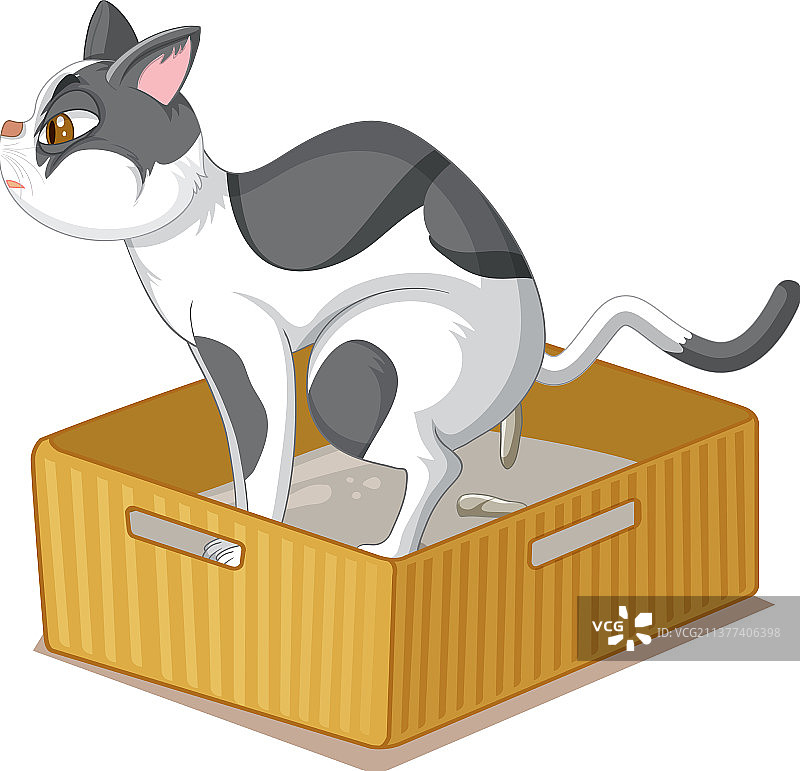 卡通猫在沙箱上便便图片素材