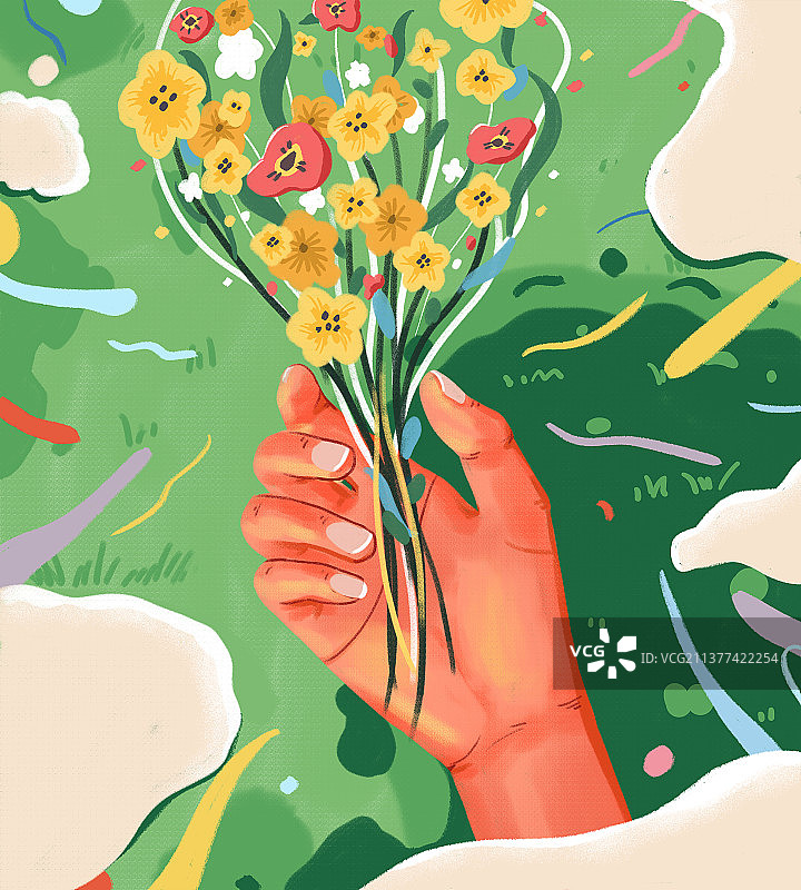 手中的春天插画图片素材