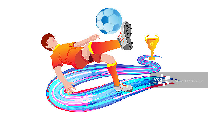 运动员空翻倒钩射门的足球体育比赛插画图片素材
