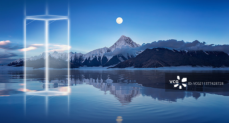 贡嘎雪山倒影图片素材