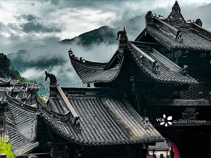 古刹晨雾•神秘的蚩尤九黎城图片素材