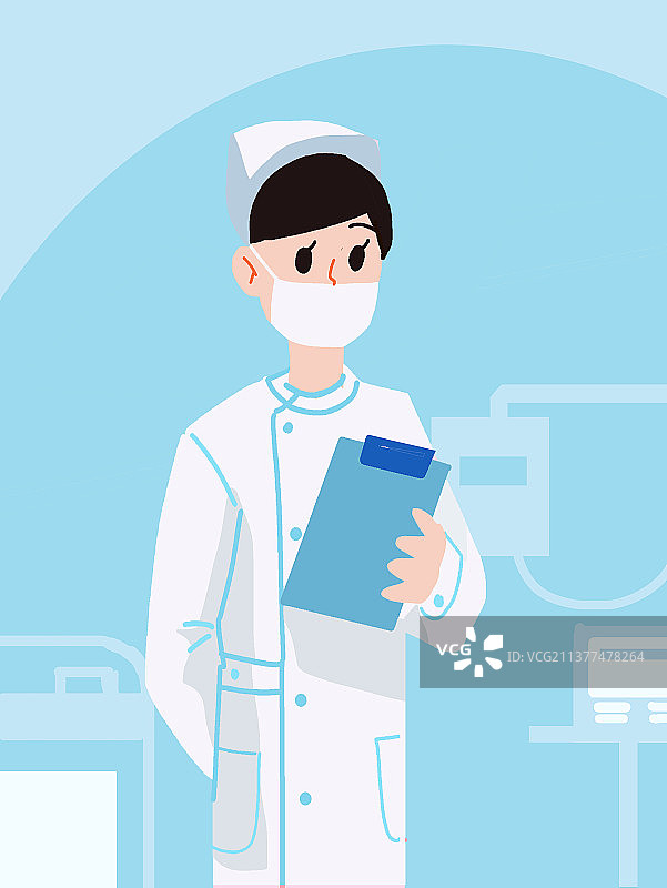 医生护士工作场景男女防疫人员比心盾牌制服插画图片素材