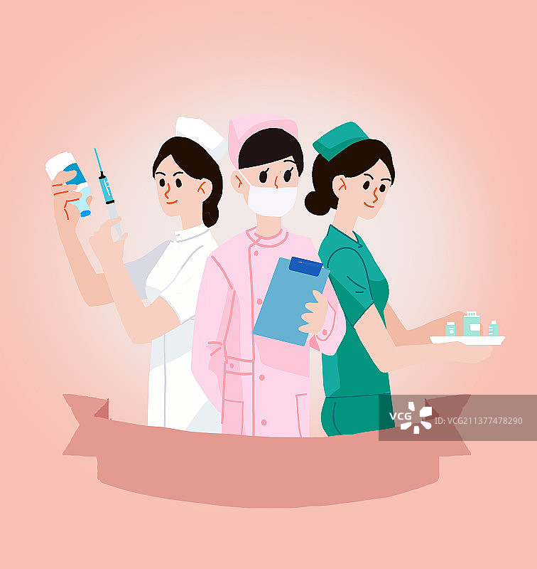 医生护士工作场景男女防疫人员比心盾牌制服插画图片素材