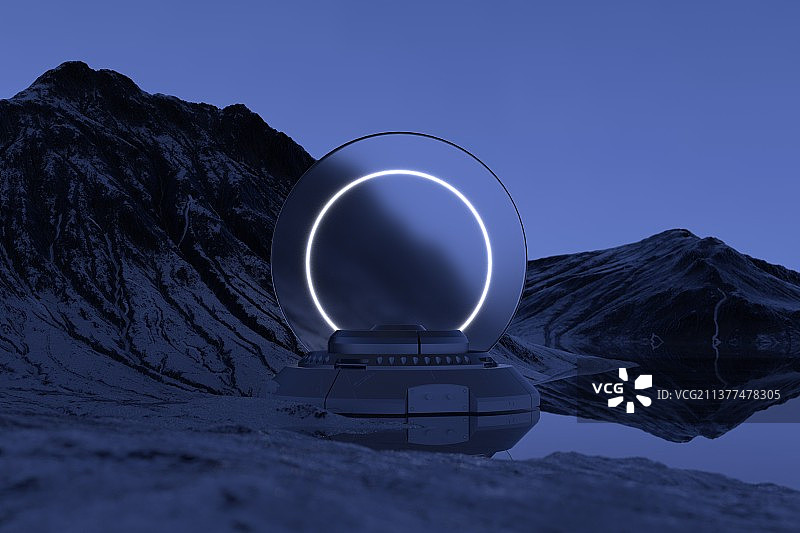 3D渲染科技感地台灯光场景图片素材