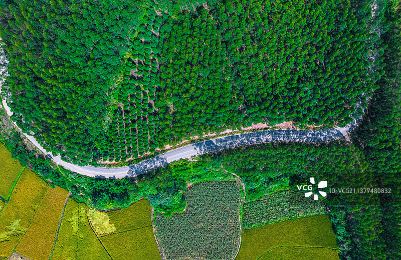 中国广西南宁青秀区乡村山林田野航拍风光图片素材