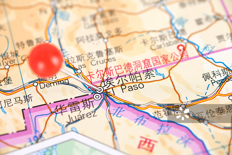 美国城市埃尔帕索在地图上的位置标注图片素材