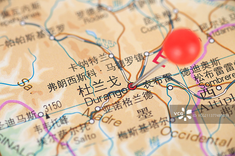 墨西哥城市杜兰戈在地图上的位置标注图片素材