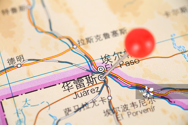 墨西哥城市华雷斯在地图上的位置标注图片素材