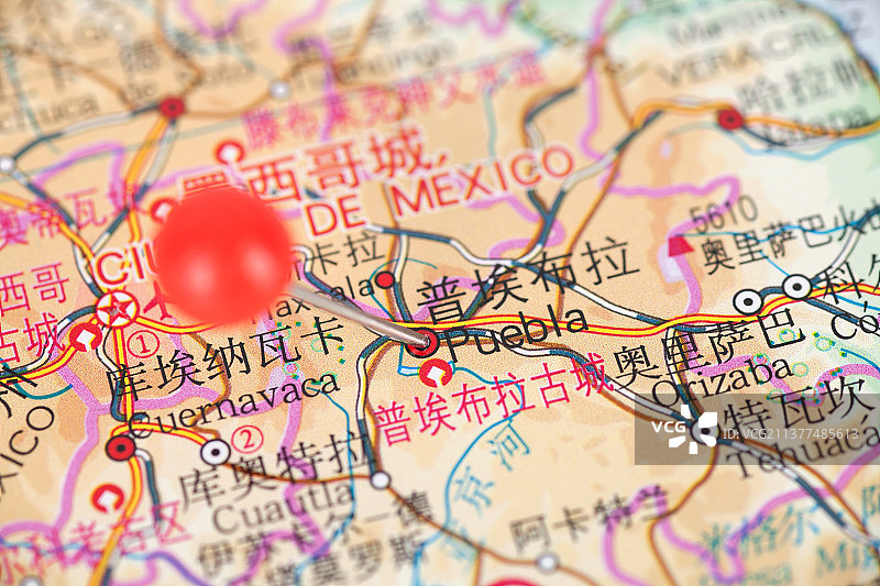 墨西哥城市普埃布拉在地图上的位置标注图片素材
