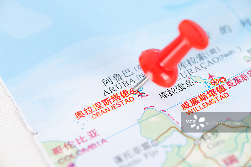 阿鲁巴首府奥拉涅斯塔德在地图上的位置标注图片素材