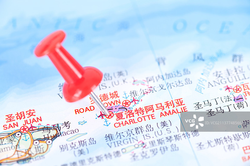 夏洛特阿马利亚首府罗德城在地图上的位置标注图片素材