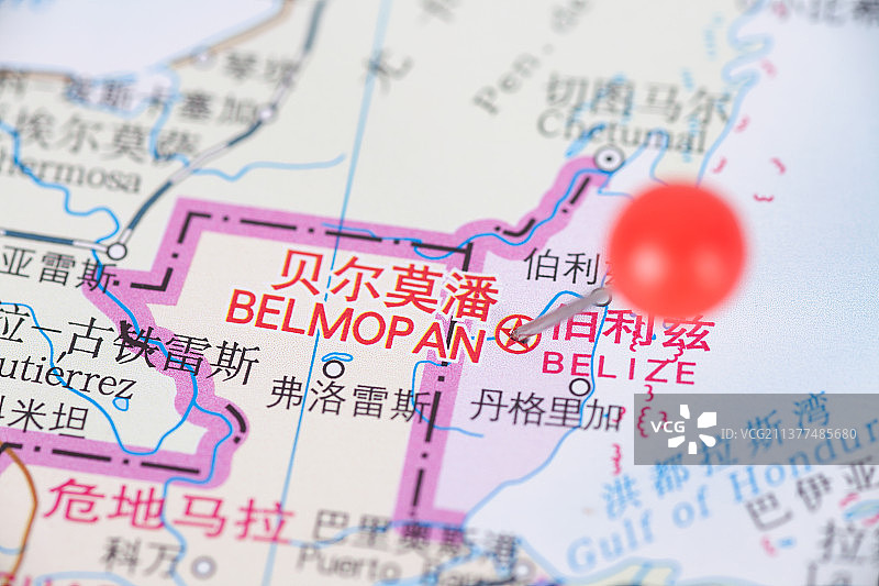伯利兹首都贝尔莫潘在地图上的位置标注图片素材
