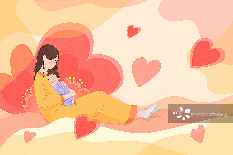 怀抱婴儿的妈妈矢量母婴插画图片素材