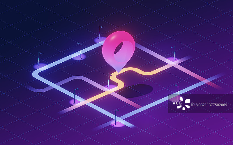 城市道路与导航定位3D渲染图片素材