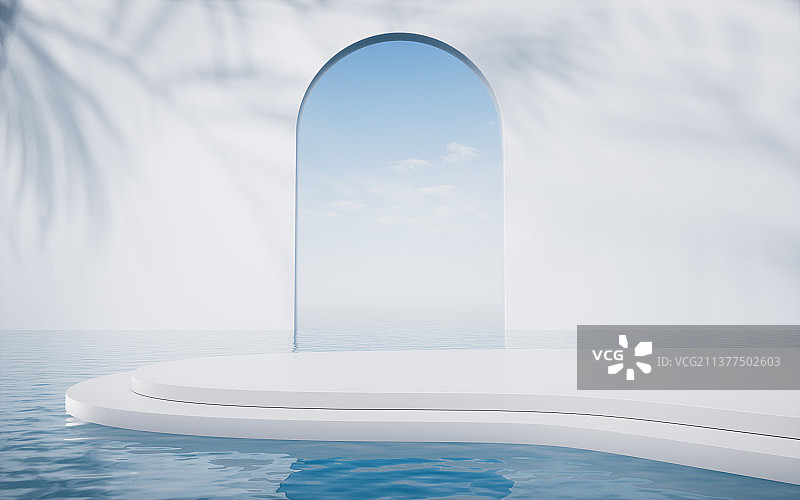 水面与墙壁背景3D渲染图片素材