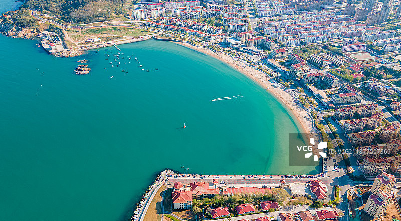 威海半月湾沙滩图片素材