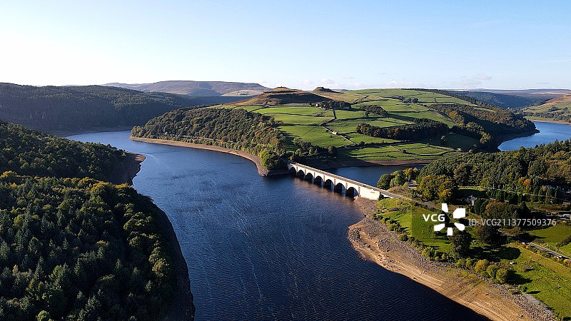 高角度俯瞰树丛中的河流图片素材