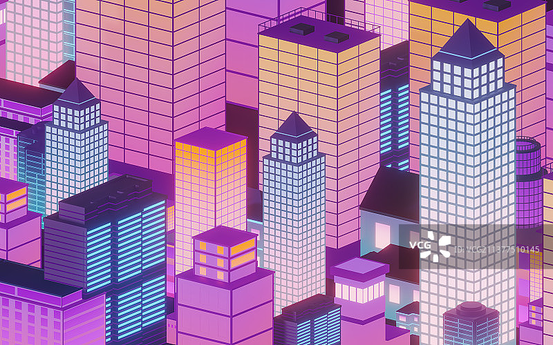 城市夜晚建筑3D渲染图片素材