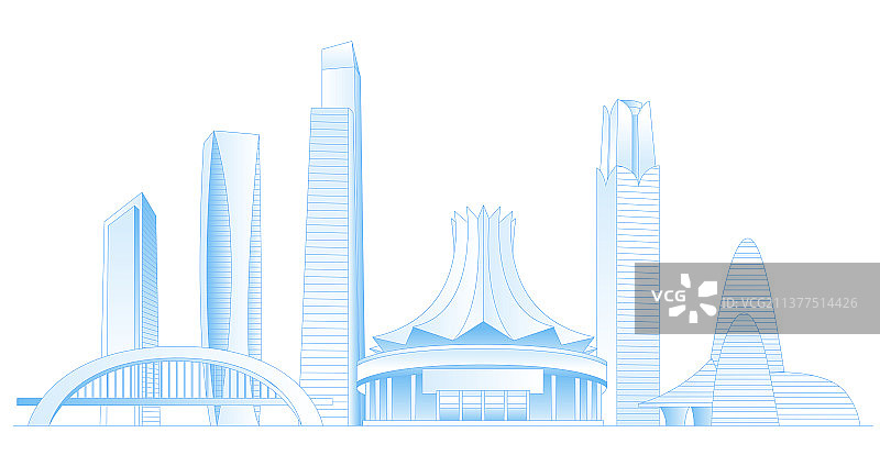 南宁城市地标建筑群矢量插画图片素材