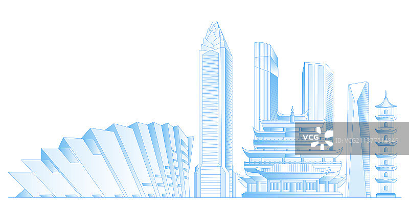 温州城市地标建筑群矢量插画图片素材