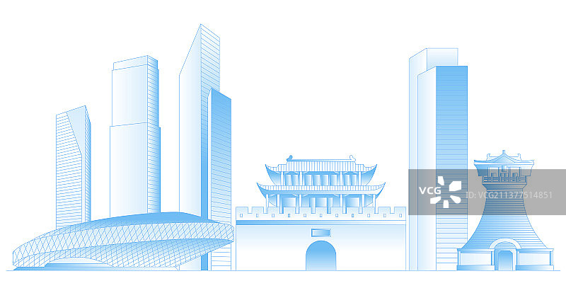 襄阳城市地标建筑群矢量插画图片素材