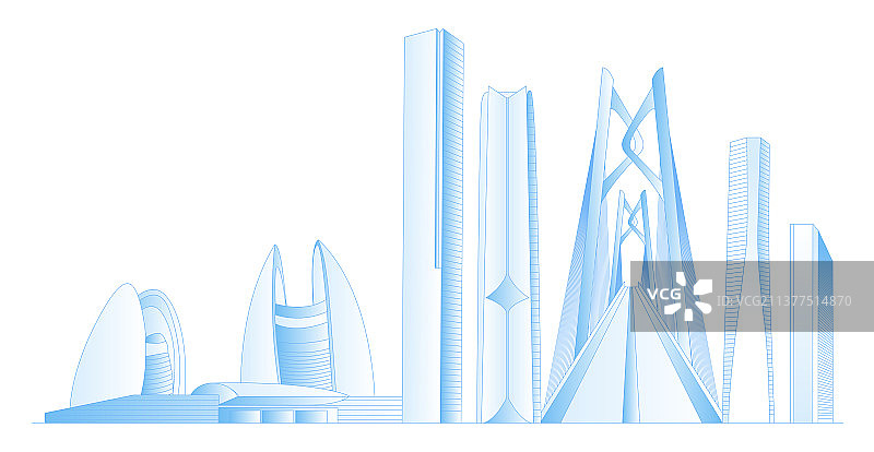 珠海城市地标建筑群矢量插画图片素材