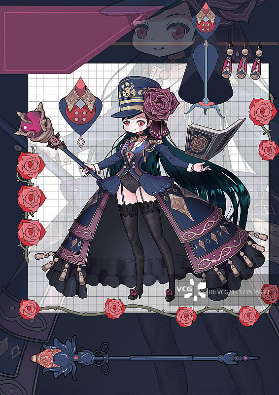 华丽玫瑰军服魔法书图片素材