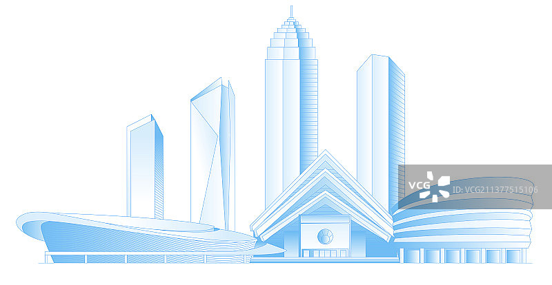 绍兴城市地标建筑群矢量插画图片素材