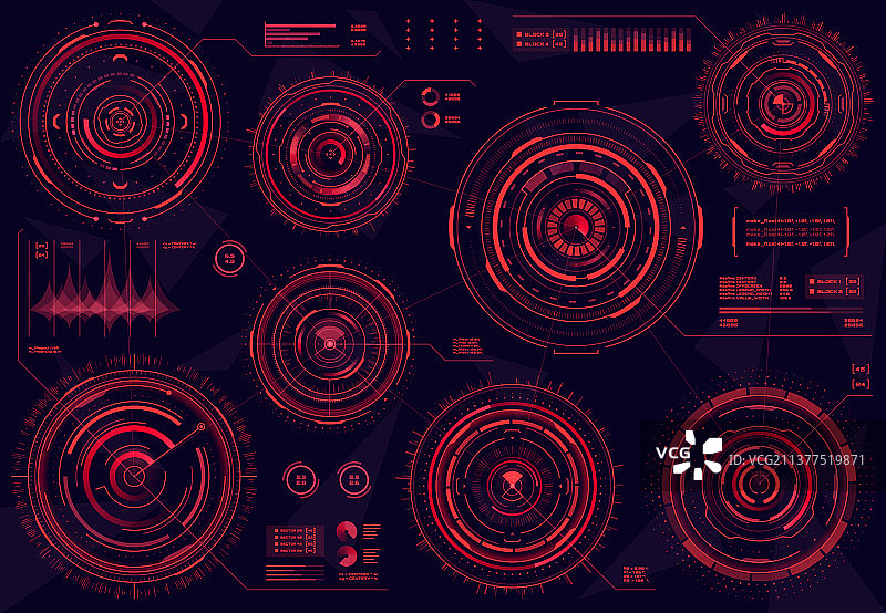 HUD未来红色圆形网络界面面板图片素材
