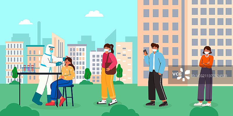 社区排队做核酸检测矢量插画图片素材