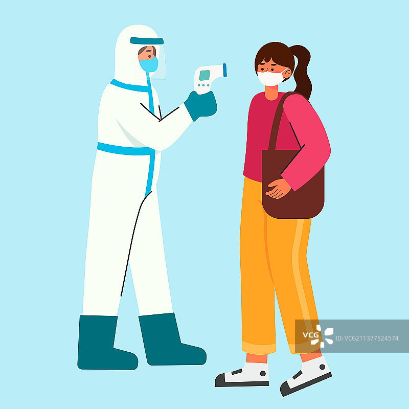 疫情期间测体温矢量插画图片素材