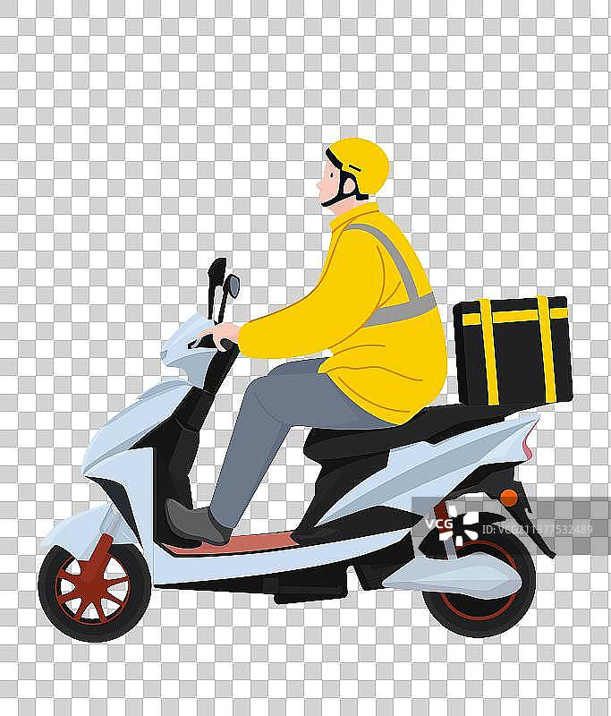 一个骑摩托车的送外卖人图片素材