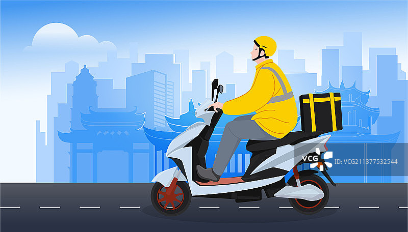 五一国际劳动节之正在送外卖的男外卖骑手图片素材