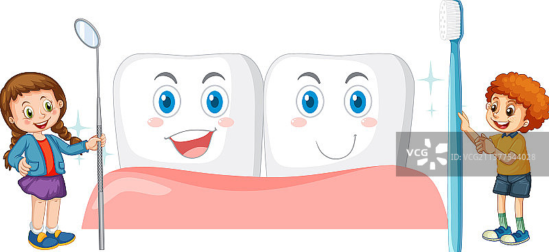 孩子们拿着牙科镜和牙刷图片素材