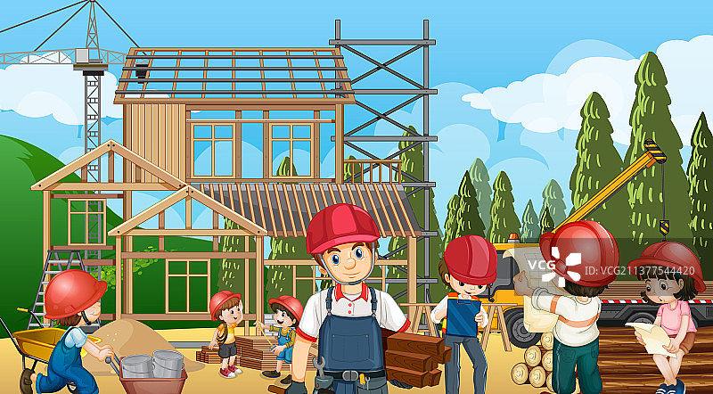 建筑工地和工人图片素材