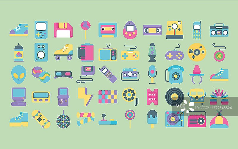 50个九十年代风格图标图片素材