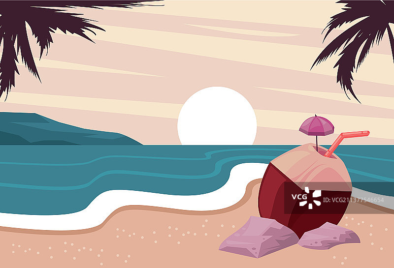 椰子鸡尾酒沙滩图片素材