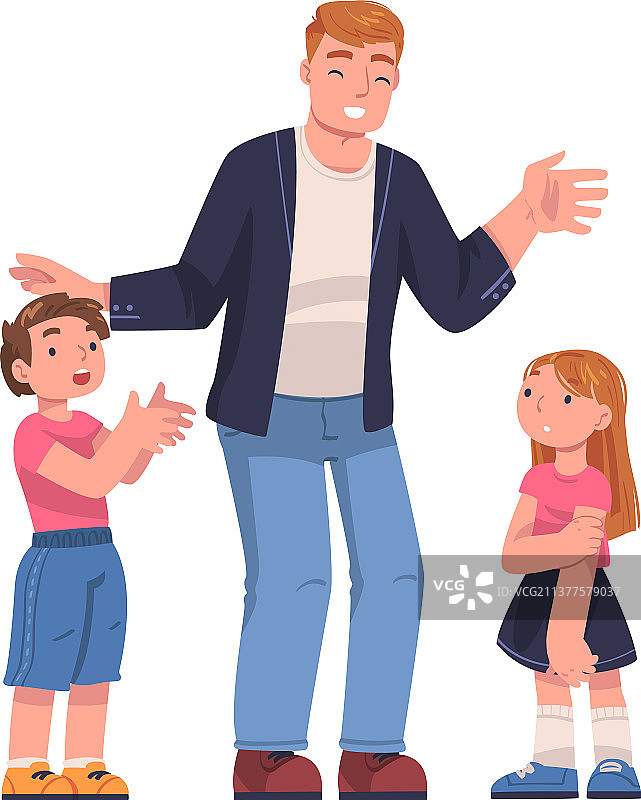 父亲与女儿和儿子交谈图片素材