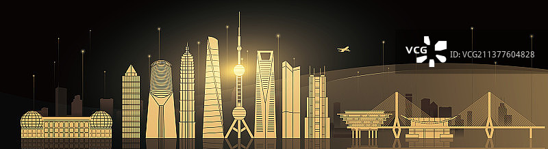上海城市地标建筑矢量剪影图片素材
