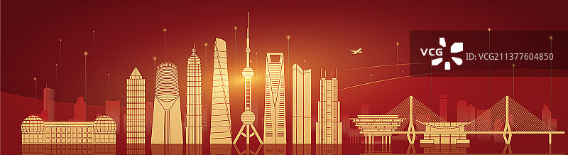 上海城市地标建筑矢量剪影图片素材
