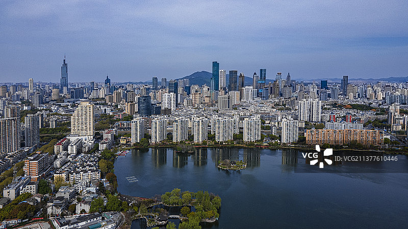 莫愁湖公园航拍远眺图片素材